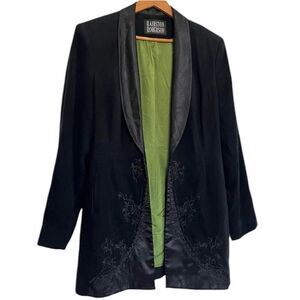 Vintage Hairston Roberson Black Embroidered Shawl Collar Jacket Satin Suede 8